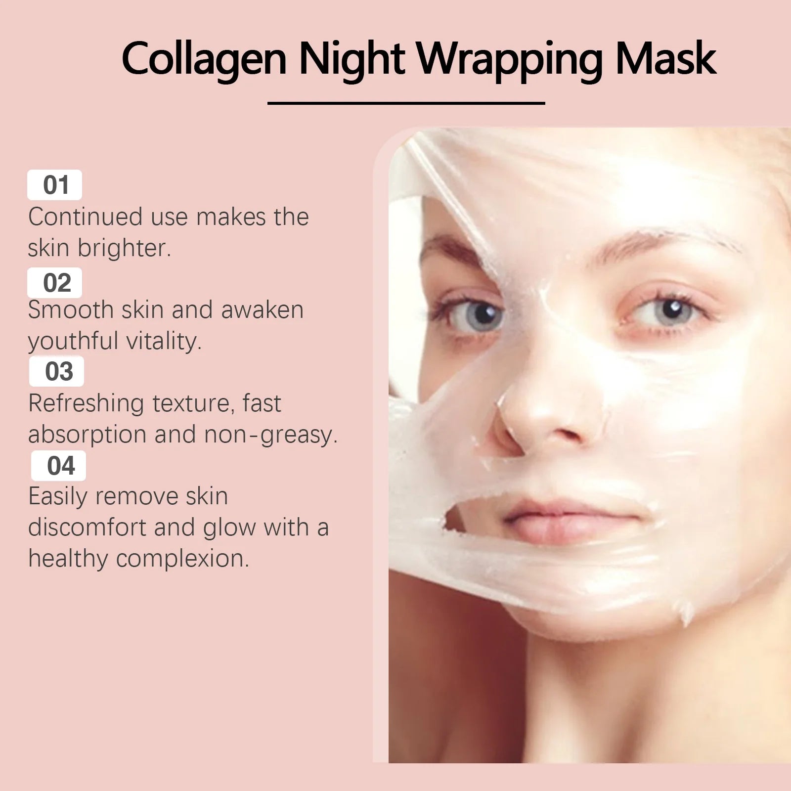 Collagen Night Wrapping Mask Moisturizing Firming Peel-Off Mask Gel Face Deep Cleansing Pores Hydrating Brightening Facial Mask Qme