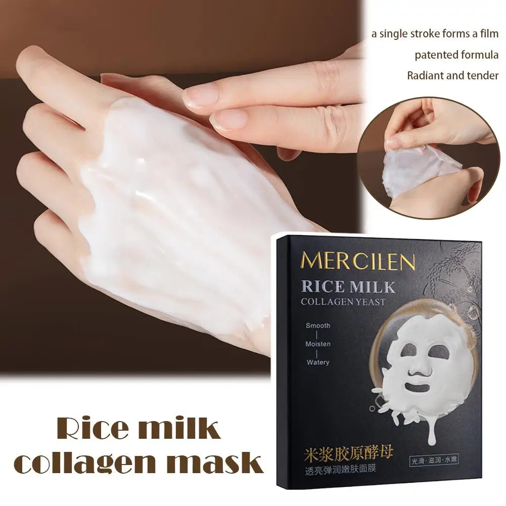 Rice Milk Collagen Yeast Mask 10pcs Collagen,Peel-Off Brightening & Firming Hydrating Skincare For Soft Glowing Skin Qme