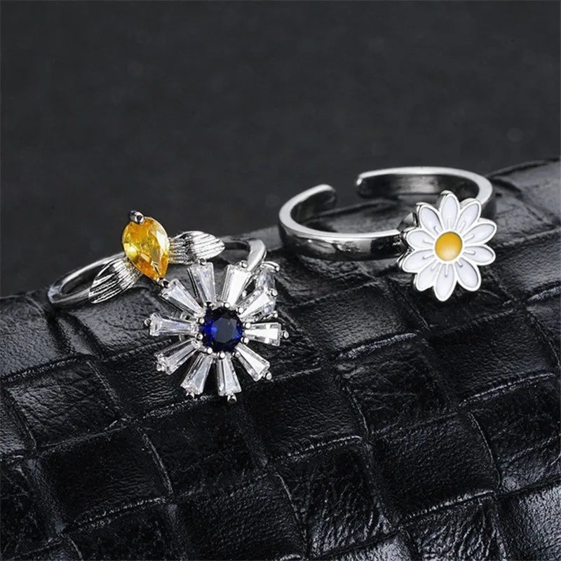 Anxiety Rings for Women Y2k Jewelry Rings Sun Flower Charm Daisy Bead Anti Stress Fidget Spinner Rings Teens 2025 Aesthetic Qme