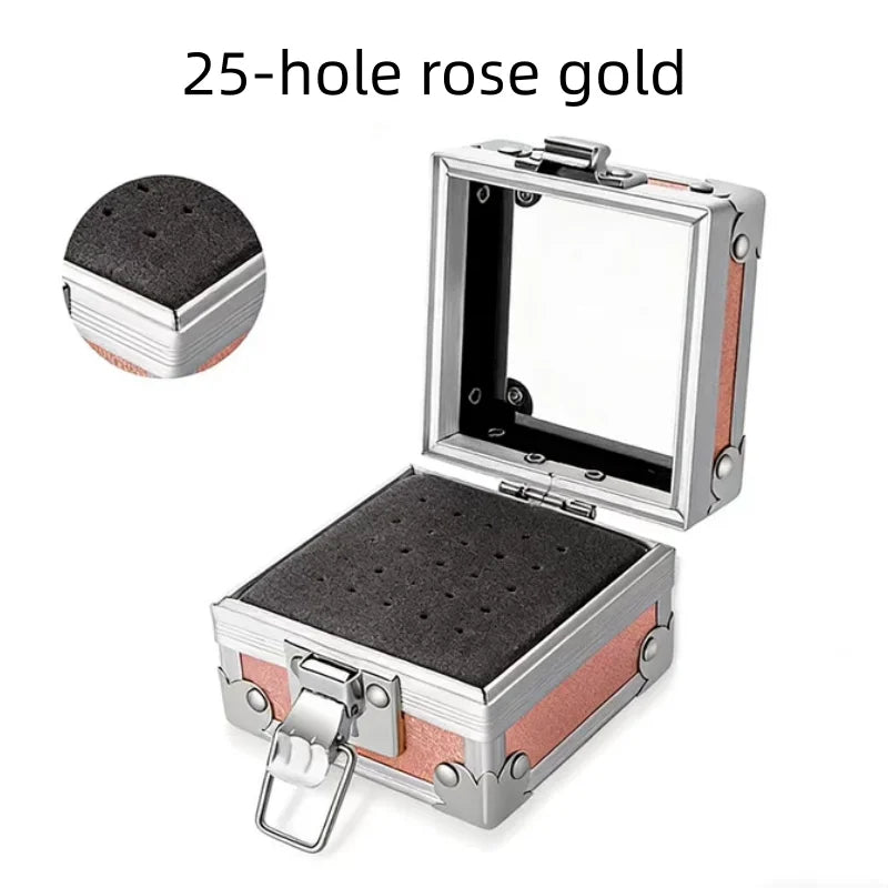 25/40/50 Holes Nail Drill Bits Stand Holder Case Empty Storage Box Milling Cutter Display Container Accessories Acrylic Cover Qme 25Holes rose gold