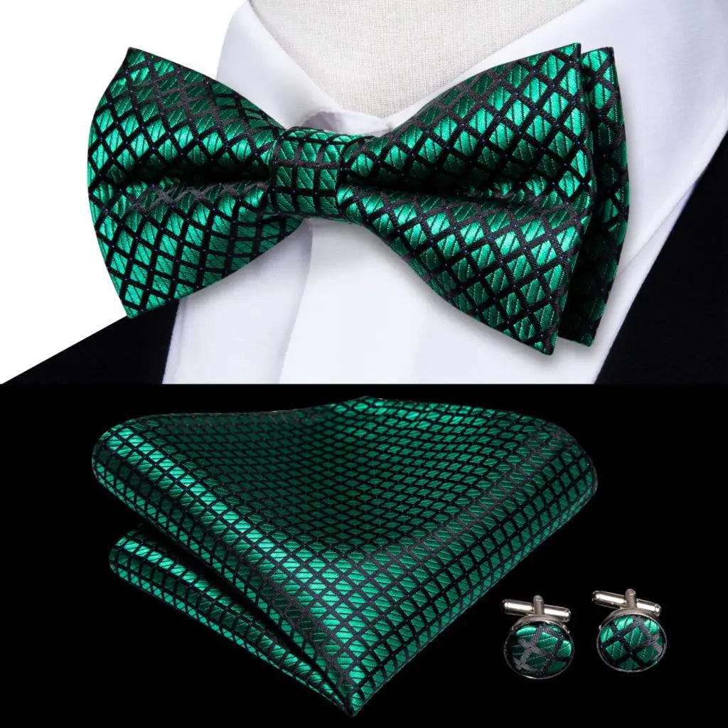 Sage Mint Grass Teal Green Mens Bow Tie Hankerchief Cufflinks Qme LDLH0558