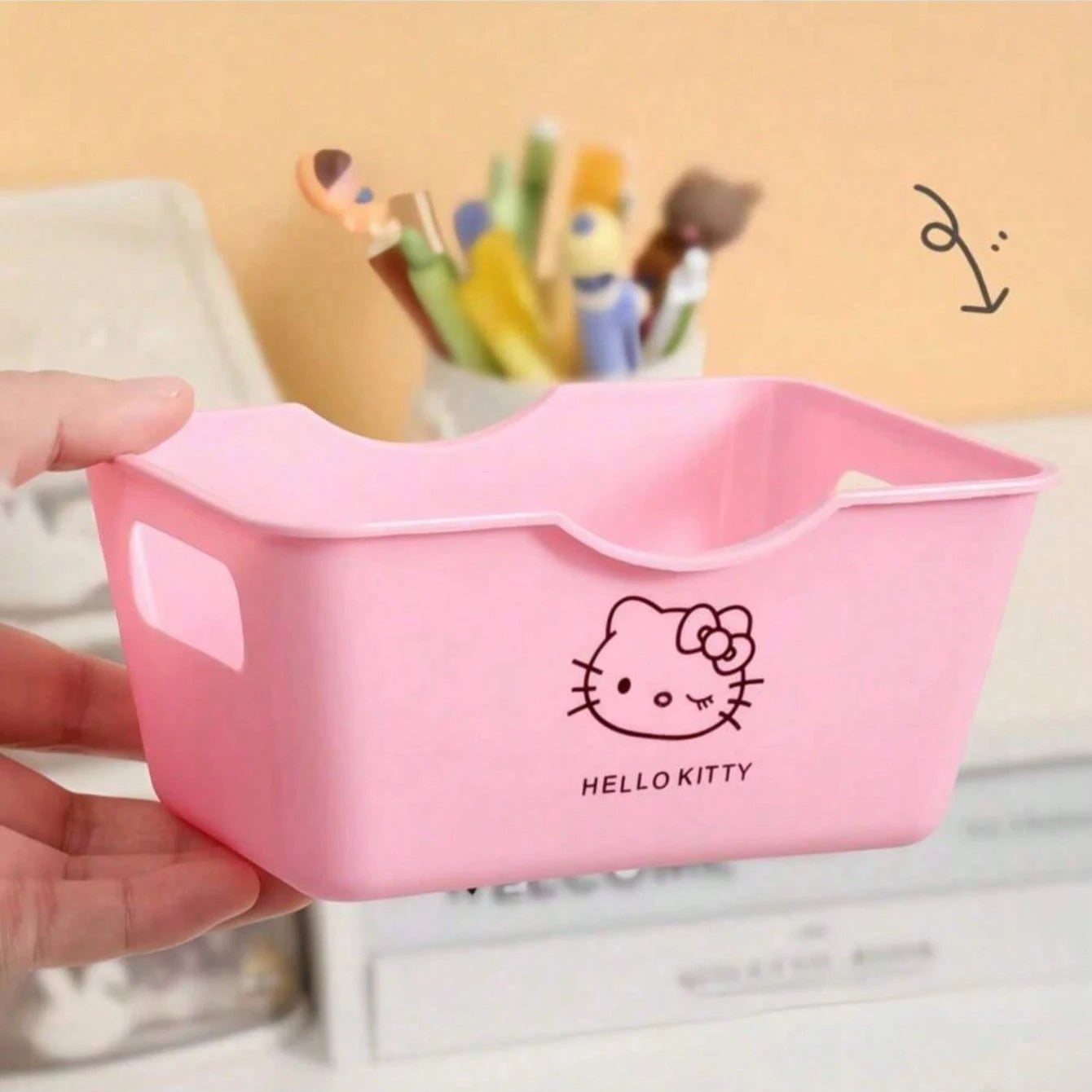 Sanrio Cute Hello Kitty Desktop Decoration Storage Basket Qme