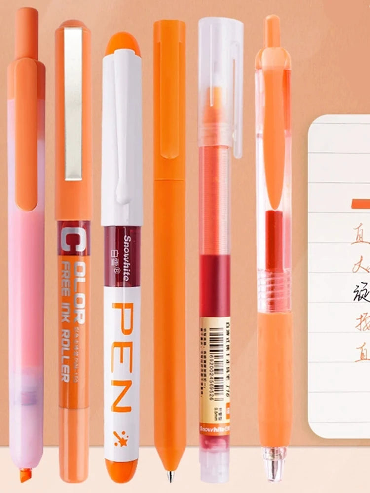 6pcs/set High Quality Gel Pen Straight Liquid Gel Pen Ballpoint Pen for School Office Stationery Kawaii Cute Qme orange
