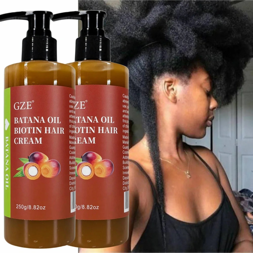 2 Pack GZE Batana Oil Biotin Hair Cream Strong Hair Anti-Breakage Repair Split Ends Silky For Dry Hair Qme