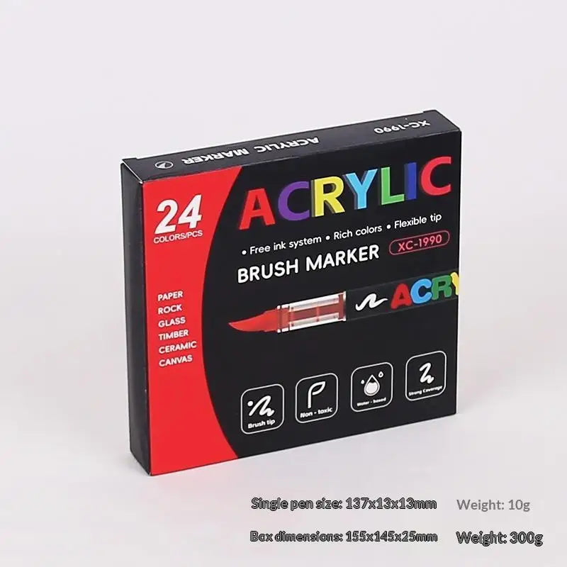 Acrylic Brush Markers Non Toxic Rich Colors Drawing Crafting Paper Qme E