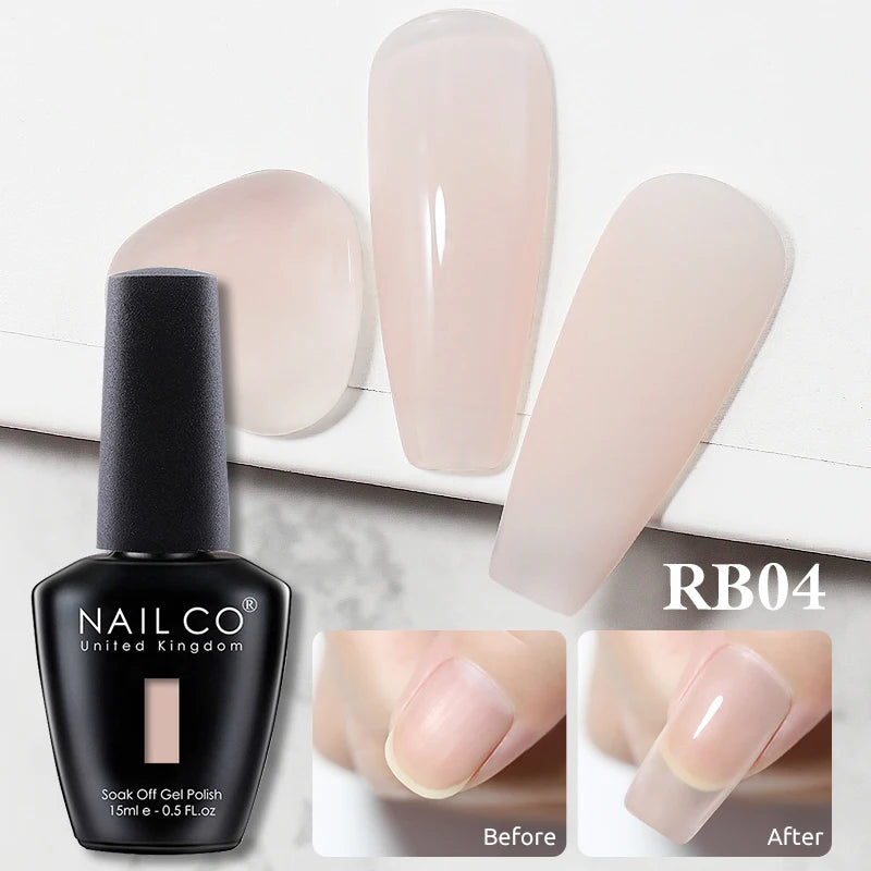 NAILCO Rubber Base Gel Polish Milky Pink Jelly White Beige 6Colors