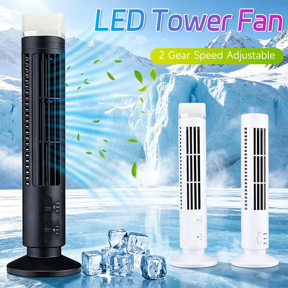 LED Tower Fan Bladeless Tower Fan 2 Gear Speed Adjustable Portable Electric Desk Fan for Home Bedroom Living Rooom Office Qme
