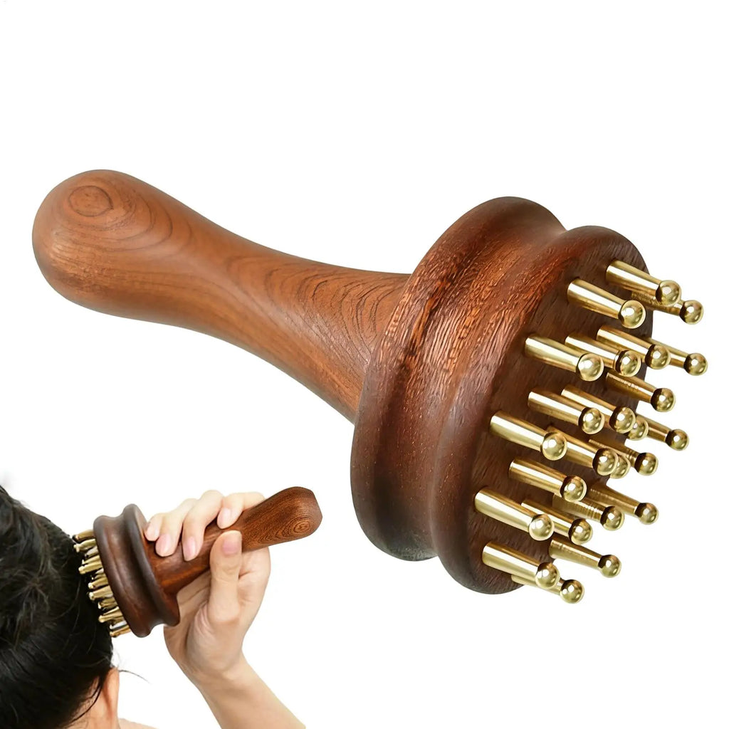 Scalp Massager Brush Long Handle Brass Teeth Soothing Meridian Massage Brush Gua Sha brush Body Massage Brush Massage Comb Qme