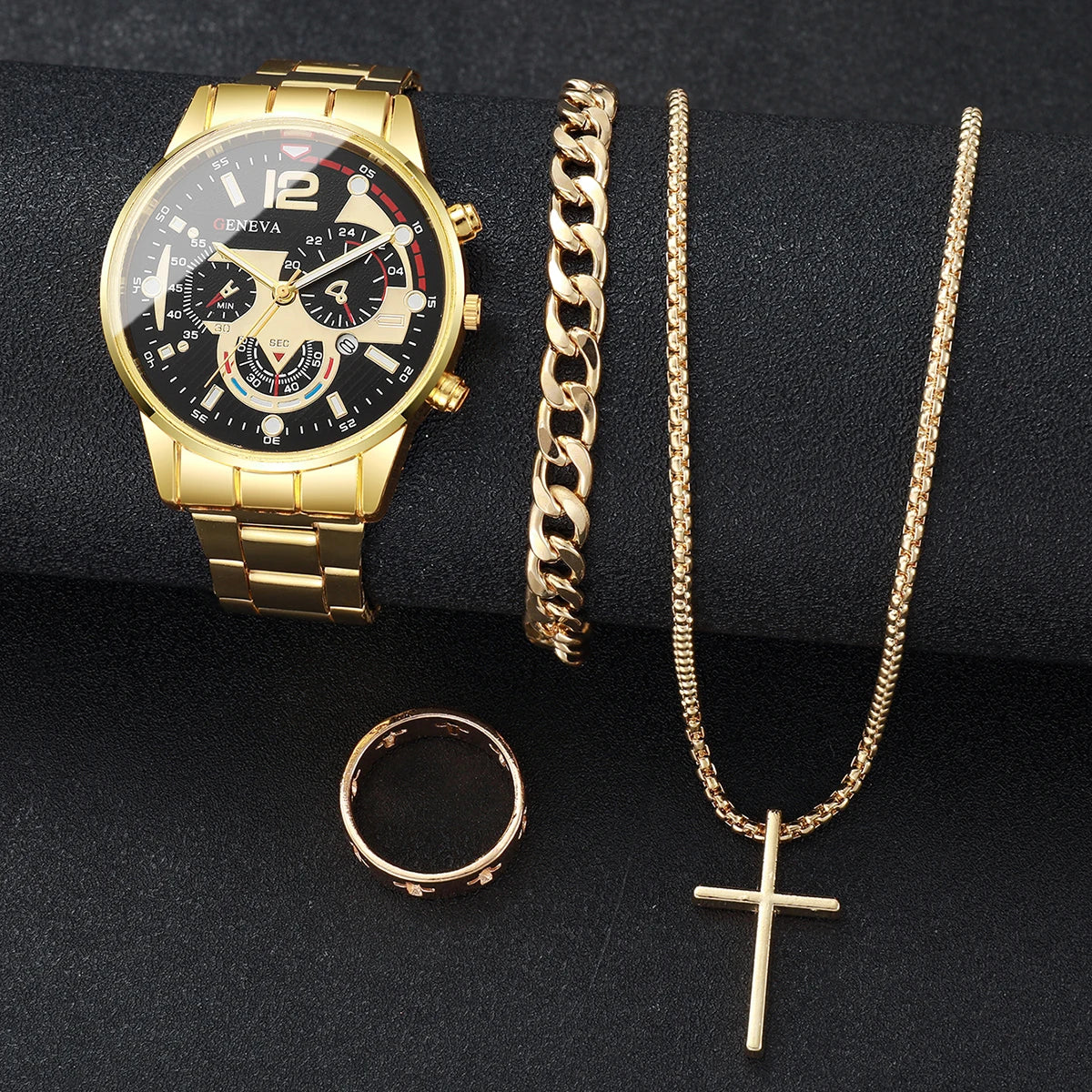 4 Pçs/set Homens Relógios de Negócios Moda Mostrador Árabe Relógio de Quartzo para Homens Relógio Conjunto de Jóias Reloj Hombre Qme