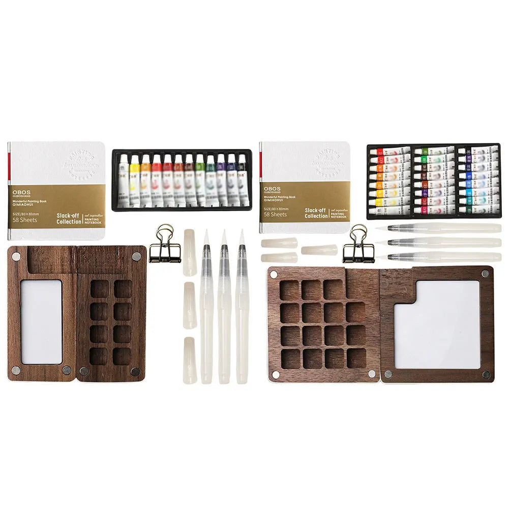 Travel Paint Palette Mini Watercolor Palette Set with Clip Portable Watercolor Set Wooden Grid Paint Box for Watercolor Painting Qme