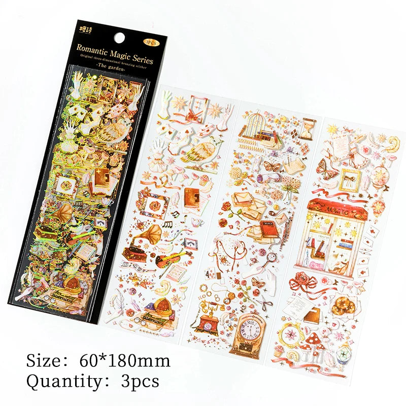 3 pcs/lot INS Laser Bronzing Stickers Adhesive Diy Sticker for Planner Diary Album Scrapbooking Stationery supplies Qme B