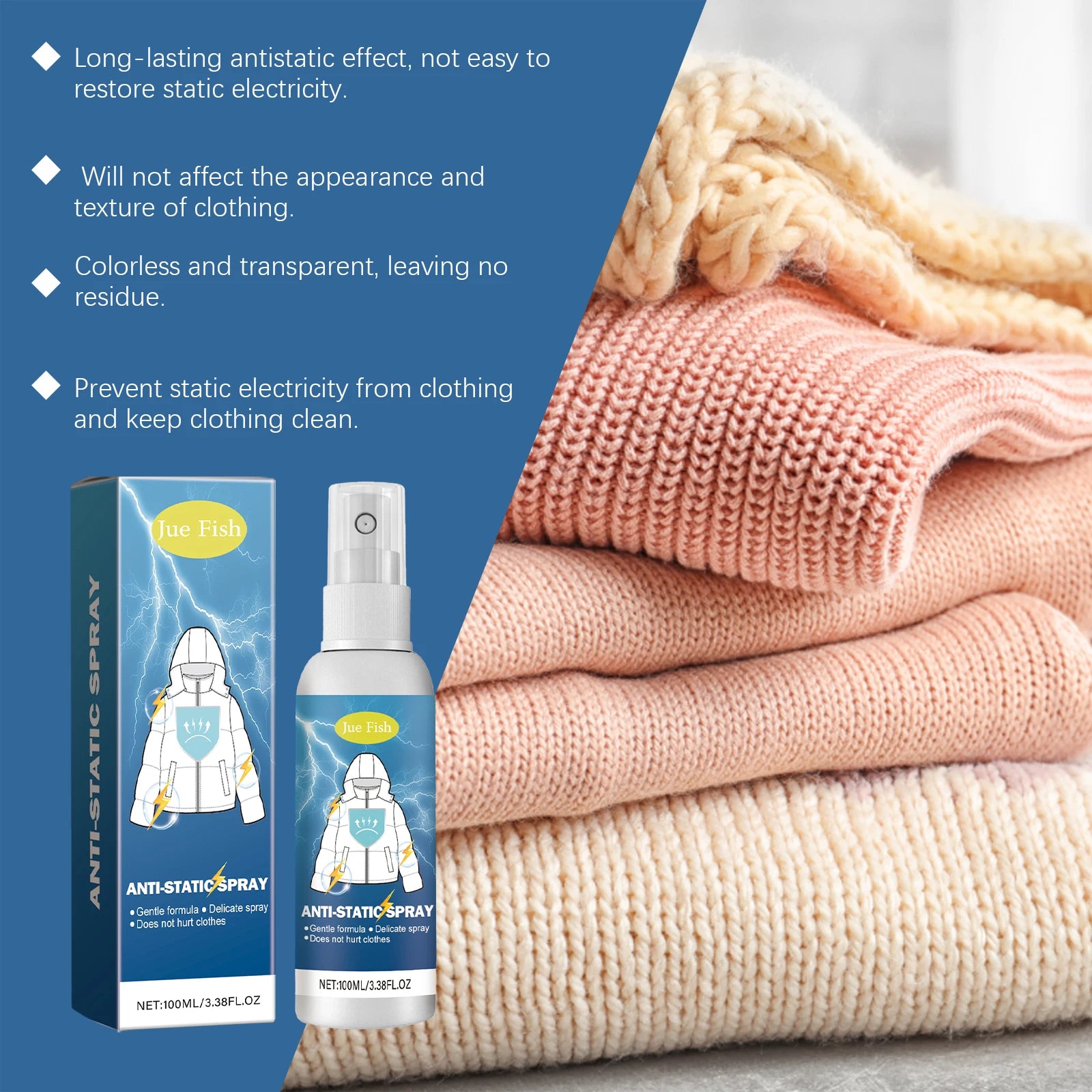 Anti-Static Spray Quickly Eliminate Static Electricity Prevent Clothes Sticking Soften Smooth Fabric Portable Anti Wrinkle Spray Qme