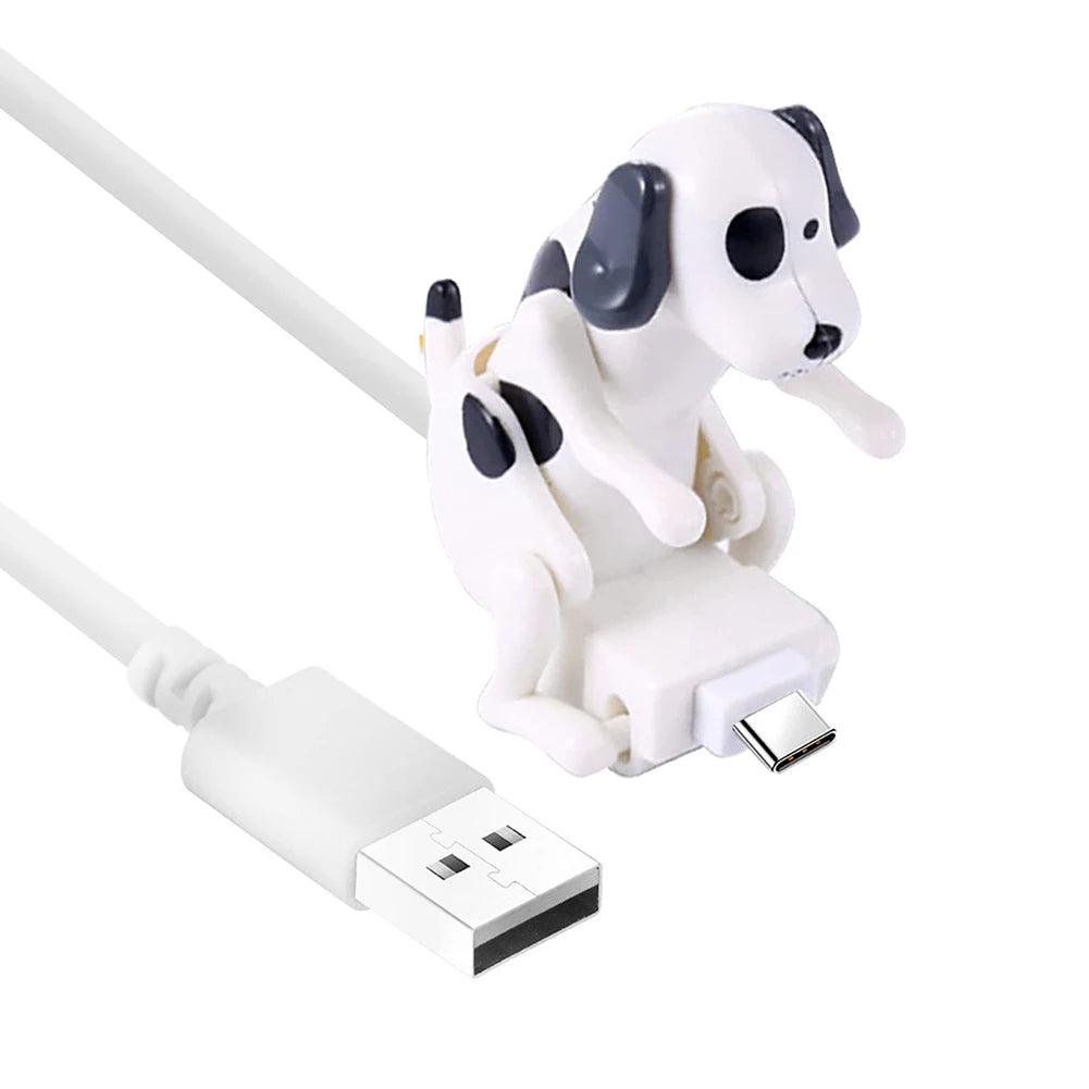 Cute Spotty Dog USB Charging Cable Funny Moving Puppy Design Fast Charger Cord Creative Type-C Data Cable for Smartphones Qme White For TYPE-C