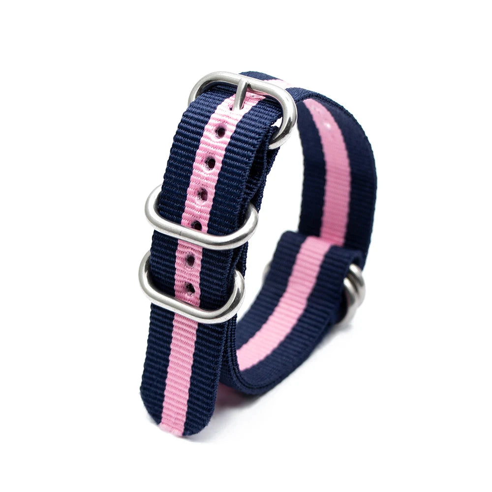 Durable Nylon Watch Strap Army Sport Style Watch Band 18/20/22/24MM 41 Colors Replacement Watch Accessories Qme 2Blue 1Pink 24mm