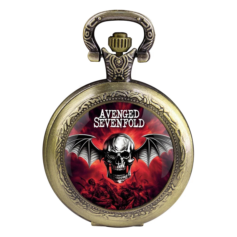 Avenged Sevenfold Design Glass Dome Quartz Pocket Watch Necklace Men Women Unique Jewelry Pendant Birthday Accessories Gift Qme 03