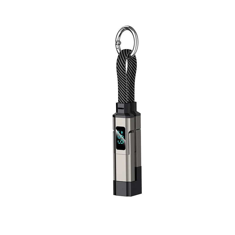 Fast Charging 4-in-1 Keychain Data Cable Smart Digital Display Qme one size Black