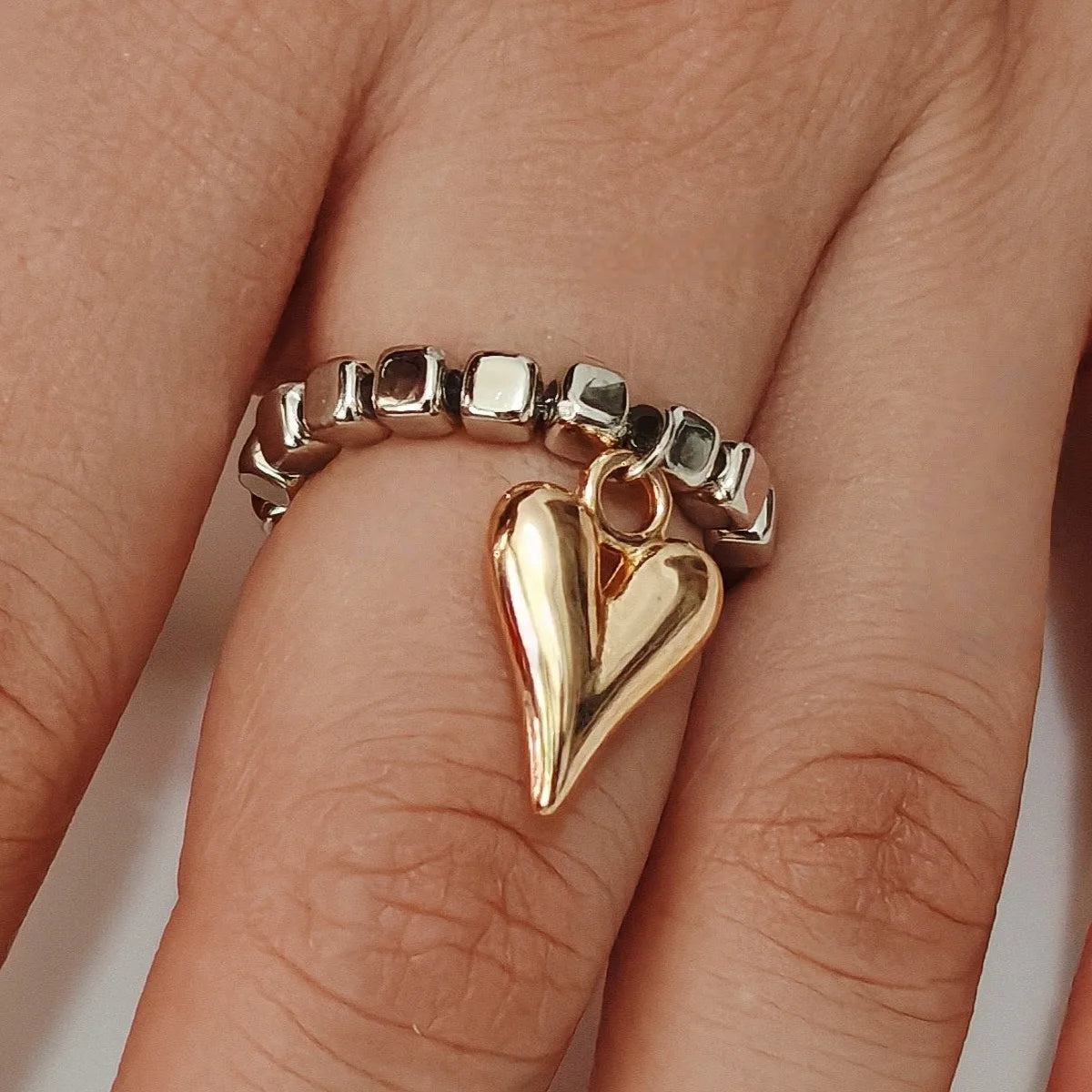 Creative Multiple Options Retro Handmade Simple Beaded Cord Love Heart Pendant Rings Women Girl Silver Color Bead Ring Jewelry Qme