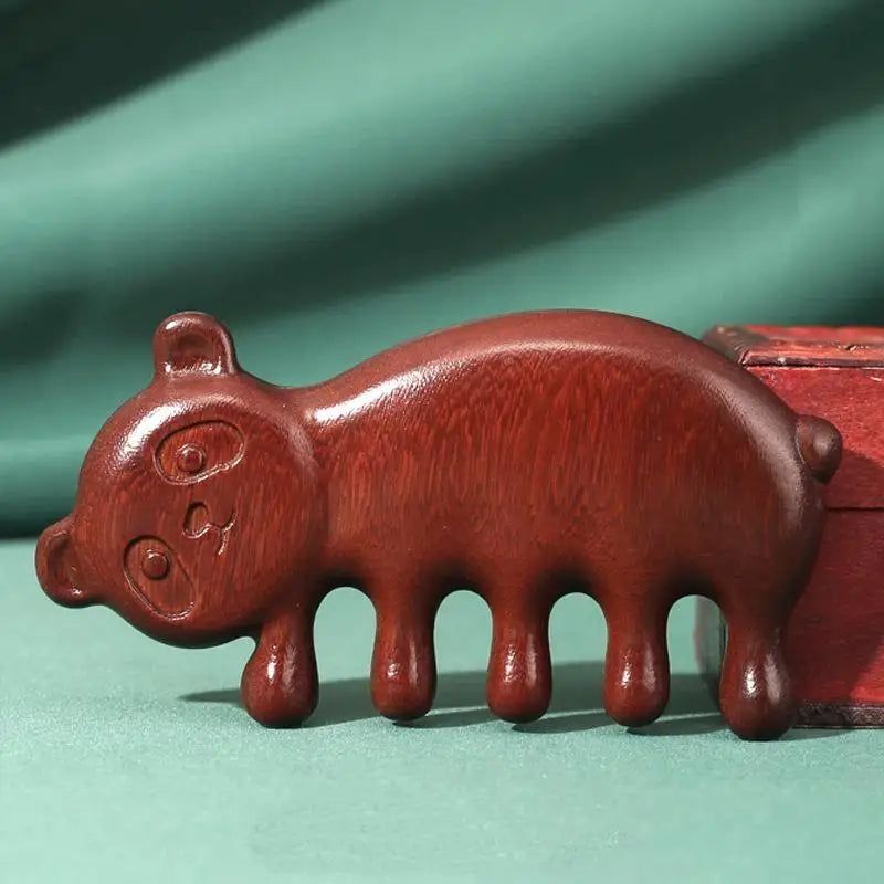 Eco-friendly Sandalwood Massage Comb 5 Tooth Panda Head Scalp Qme A1 No plug