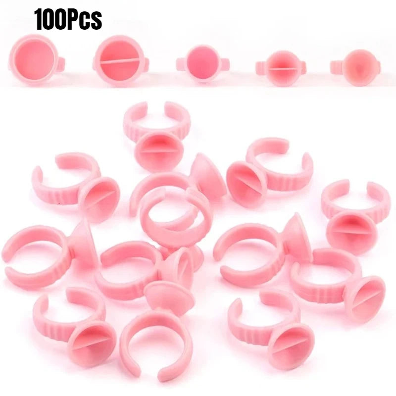 100pcs Disposable Glue Rings Plastic Permanent Makeup Pigment Holder Pallet For Tattoo Eyelash Extension Glue Divider Container Qme