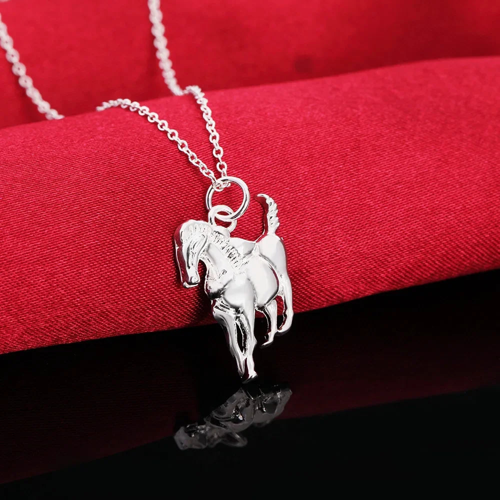 Fashion brand 925 Sterling Silver Necklace For Women luxury Wedding Jewelry elegant horse pendants chain neckalce Qme 45CM 18inch
