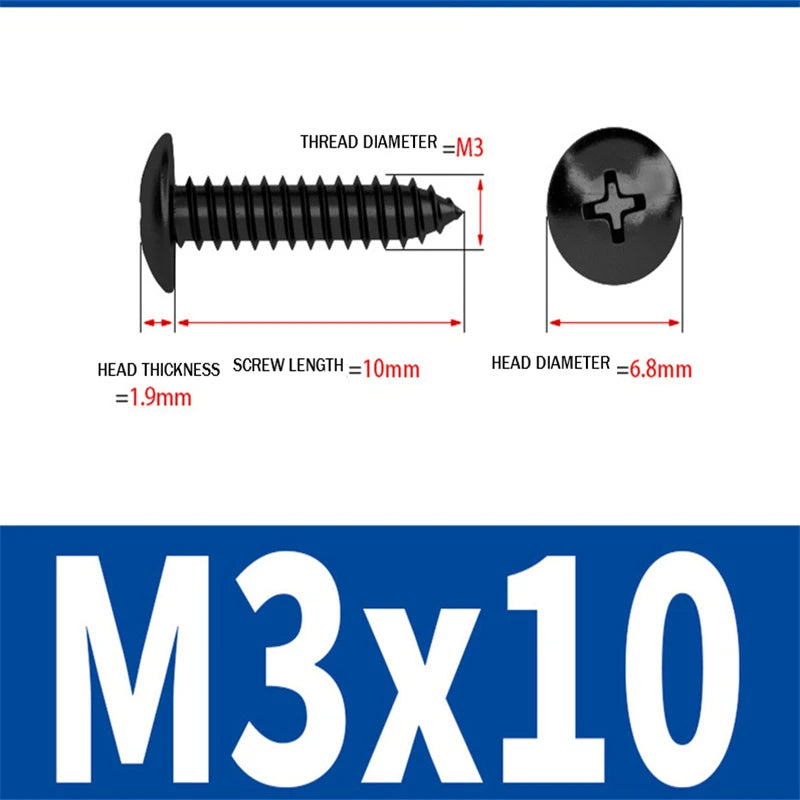 30/50pcs M4 Black Plated Round Pan Head Cross Recessed Tapping Wood Screws Set Carbon Steel Screw Kit Qme 50PCs