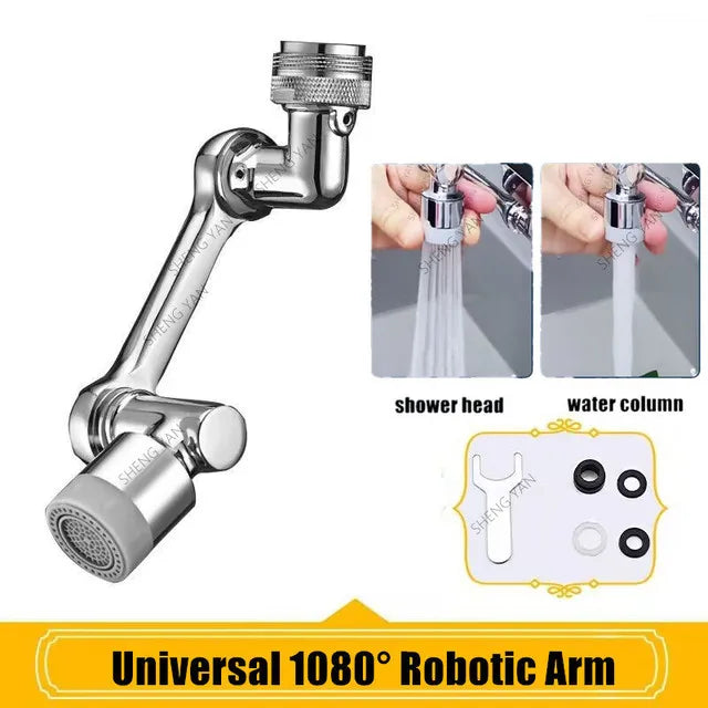 Metal Copper 1080° Rotation Faucet Aerator Extender Swivel Robotic Arm Faucets Sprayer Head Nozzle Kitchen Tap Saving Water Qme 1080 degree double