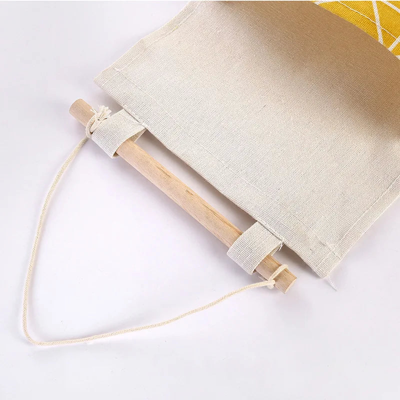 Three Pockets Hanging Wall Storage Bag Household Bedroom Living Room Kitchen Cotton Linen Storage Bag Qme