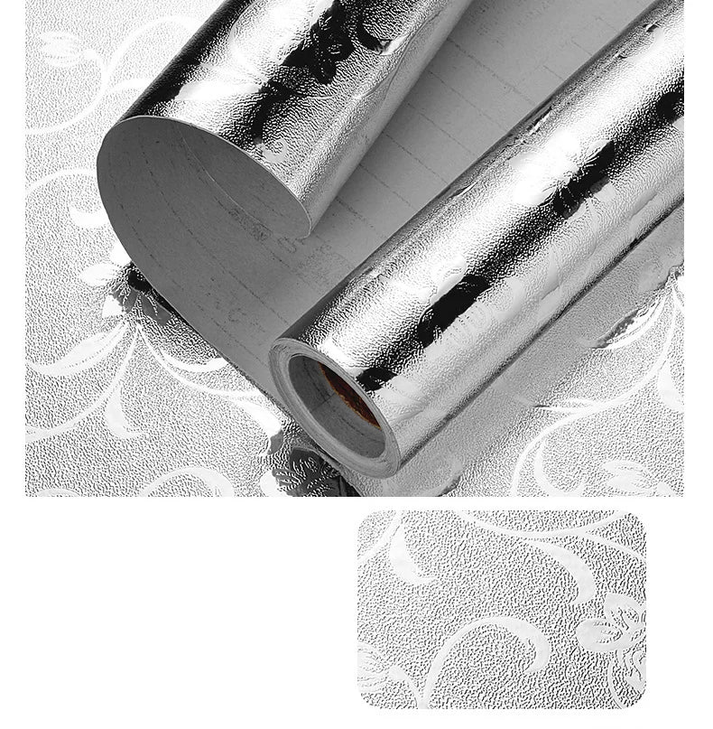 Silver Contact Paper Metallic Texture 40cm Waterproof and Oil-Proof Kitchen Cabinet Countertop Self-Adhesive Sticker Qme