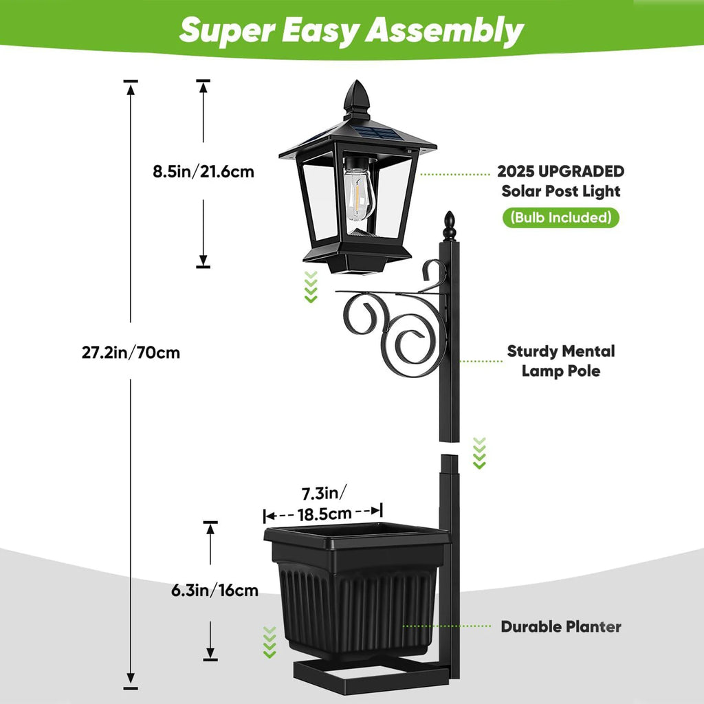 2-in-1 Solar Planter Lamp Waterproof IP54 Vintage Solar Porch Light Auto On/off Sensor Front Porch Decor (No Flowers Included) Qme 1PCS