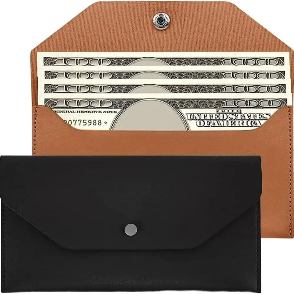 Men’s Ultra Thin Portable Cash Envelope Wallet Wear Resistant PU Leather Money Binder Organizer with Name Card Holder Qme