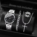4 Pçs/set Moda Masculina Relógios de Negócios Simples Roma Dial Relógio de Pulso de Quartzo Conjunto de Jóias Reloj Hombre Qme 1