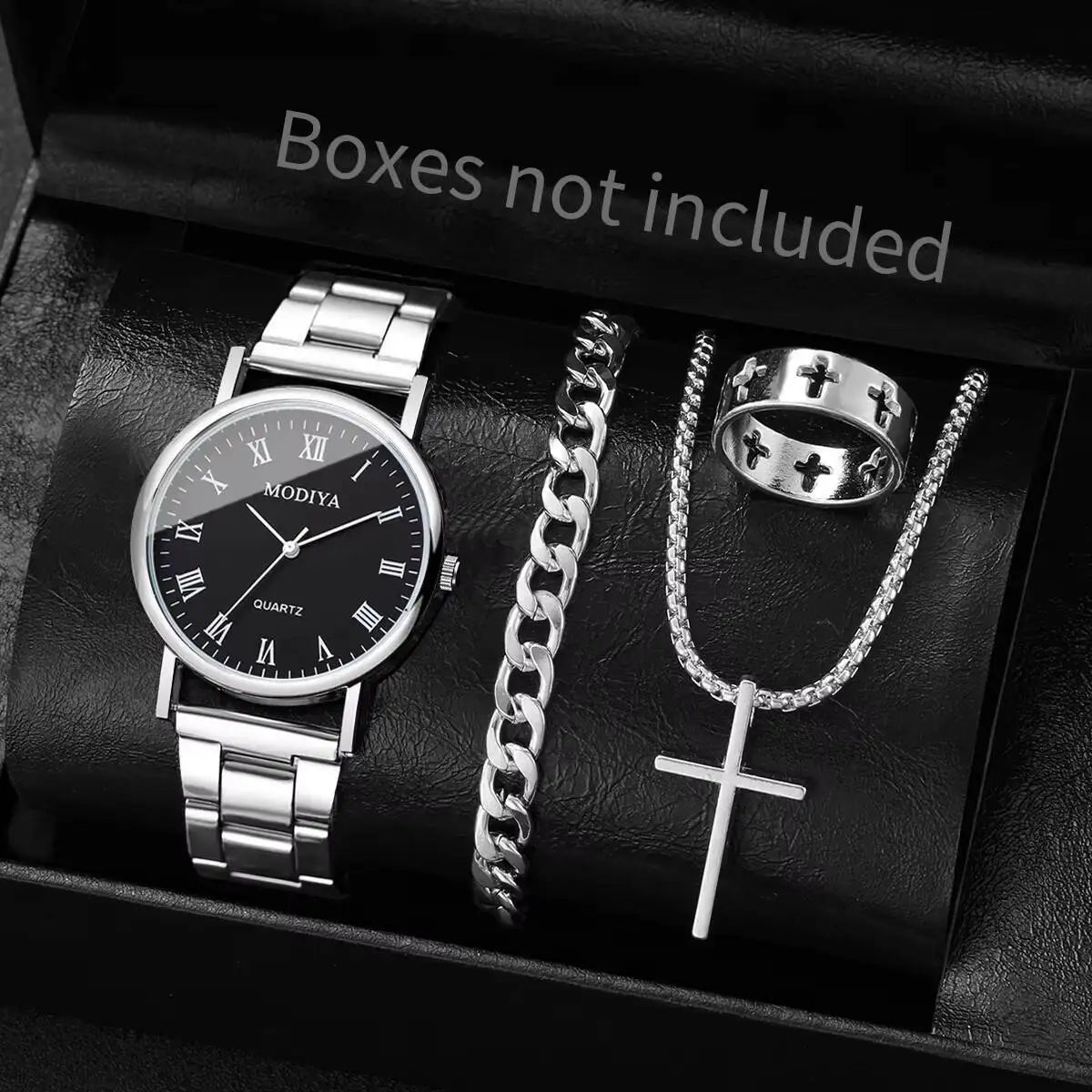 4 Pçs/set Moda Masculina Relógios de Negócios Simples Roma Dial Relógio de Pulso de Quartzo Conjunto de Jóias Reloj Hombre Qme 1