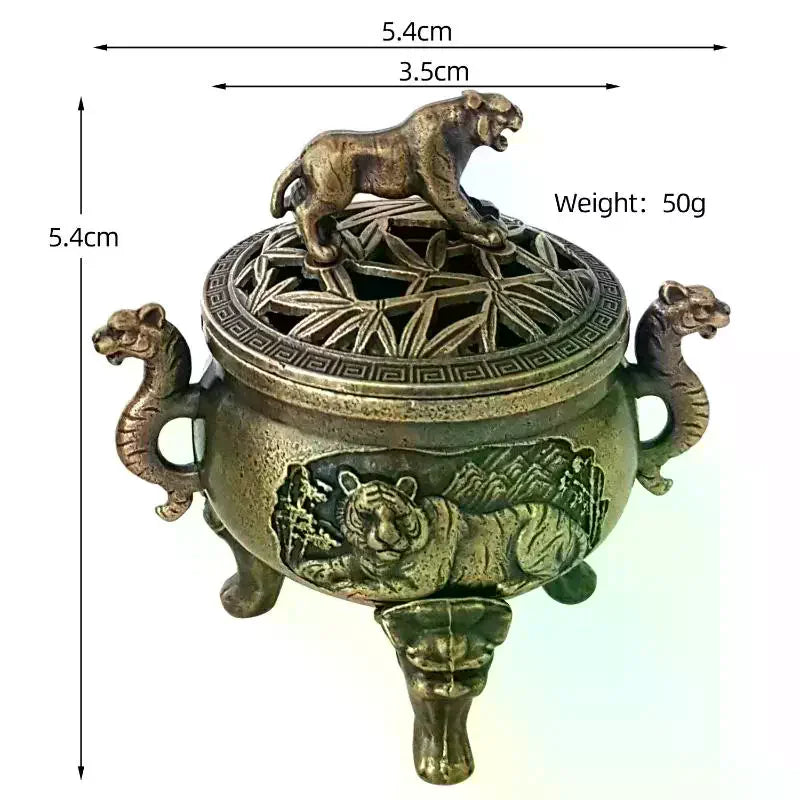 Tiger Incense Burner Metal Small Incense Burner Ornaments With Handle Yoga Meditation Home Decoration Ancient Style Qme