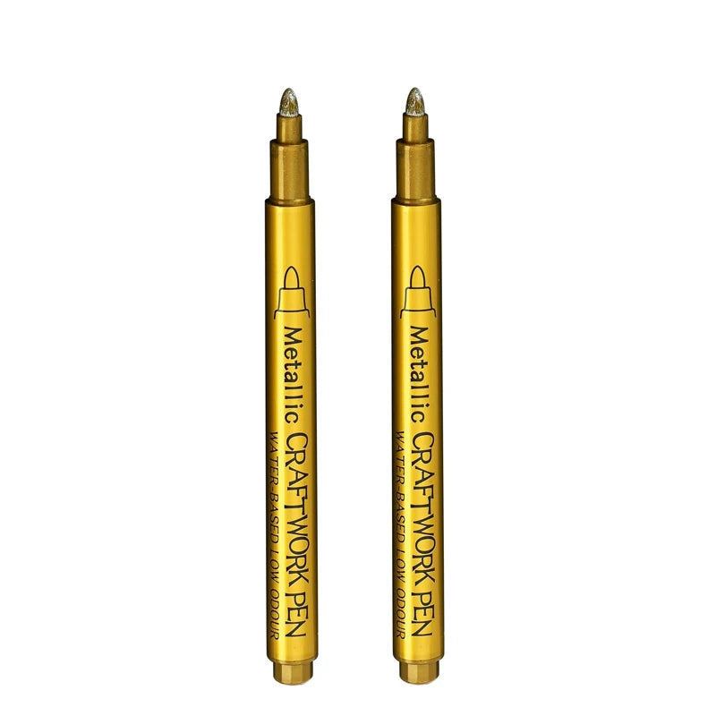 Gold Silver Metallic Marker Pen Waterproof Permanent Paint Marker Pen for Rock, Mug, Ceramic, Glass DIY Painting Supplies Qme Hard-Gold (2pcs)