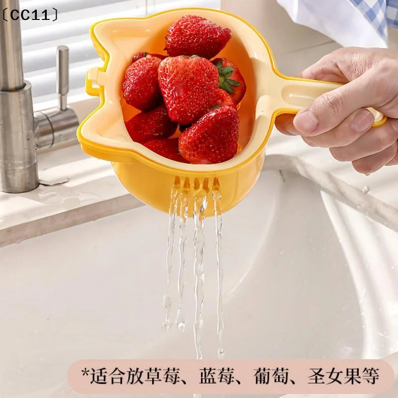 2-IN-1 Vegetable Cleaning Drainage Basket Fruit Water Filter Net Qme