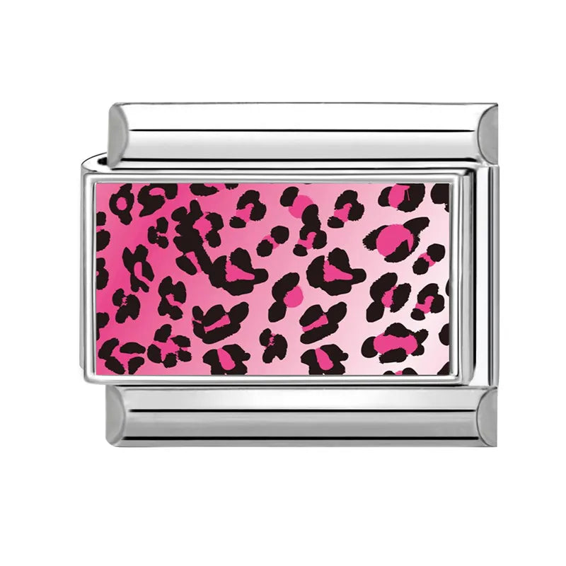 Fashion Pink Y2K Leopard Print Love Heart Butterfly Italian Charm