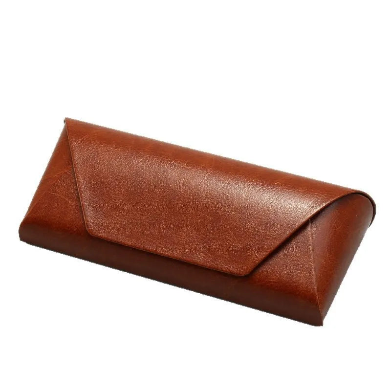 Portable Large Capacity Flocked Eyeglass Case Durable Handmade Leather Glasses Storage Pouch Lightweight Travel Eyewear Box Qme Brown
