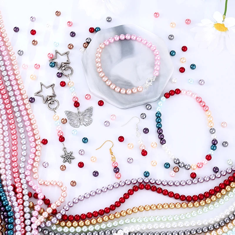 6mm Round Glass Pearl Beads Glass Round Tiny Craft Loose Spacer Beads for DIY Craft Necklaces Bracelets Jewelry Making Qme