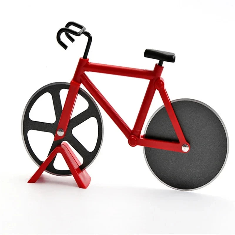 Stainless Steel Pizza Knife Two-wheel Bicycle Shape Pizza Cutting Knife Pizza Tool Bike Round Pizza Cutter Knives Kitchen Tools Qme Red