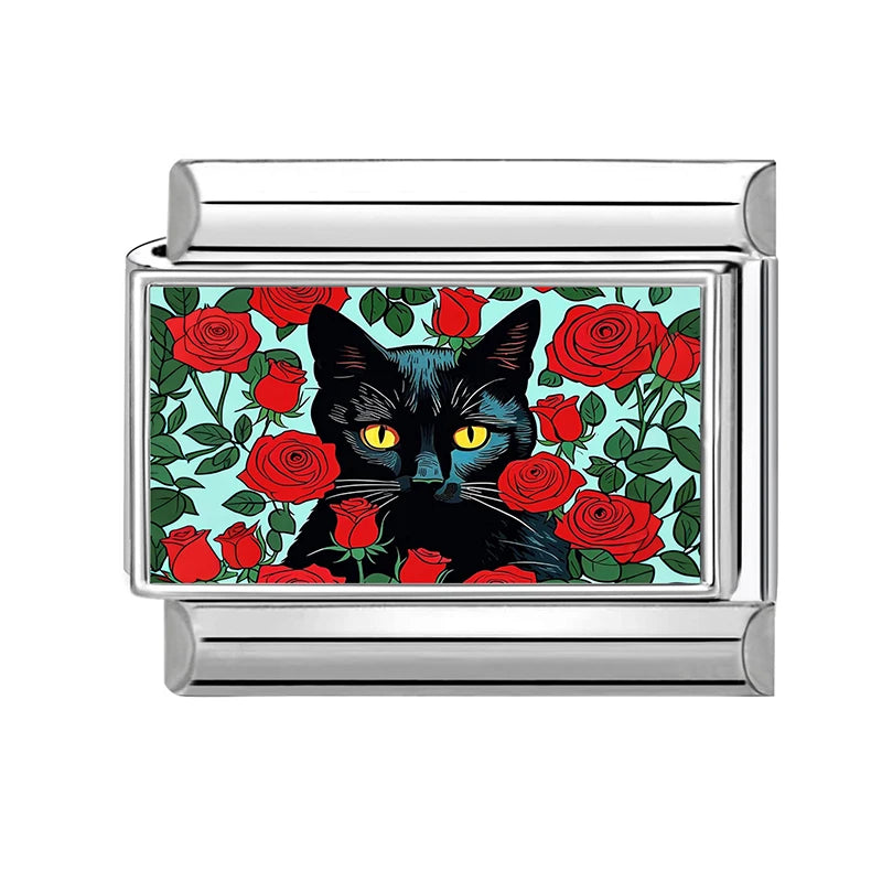 Wholesale Fashion Personalized DIY Colored Italian Charm Bracelet Red Rose Flower Cats Bead 9mm Bracelet Stainless Steel Jewelry Qme Style 12
