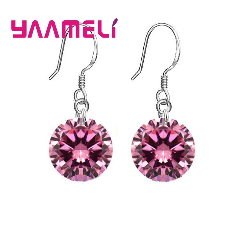 Bulk Sale Price 8 Colors Women Girls French Hook Earrings 925 Sterling Silver Color 8MM/10MM CZ Crystal Ball Jewelry 925 Stamped Qme Pink