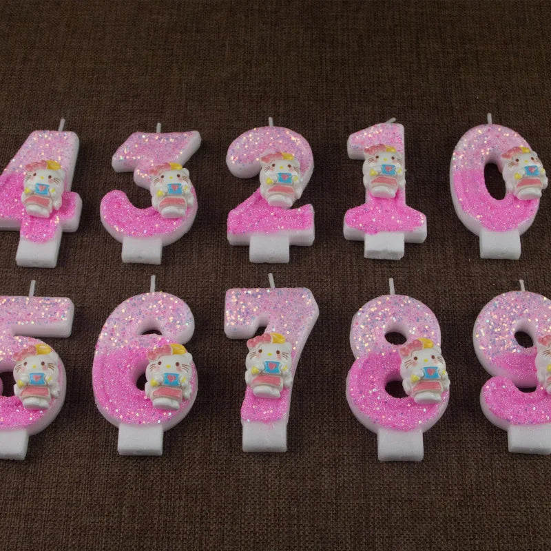 Hello Kitty 0-9 Number Birthday Candles Pink Cartoon Cake Topper Decorations Student Birthday Party Supplies Qme