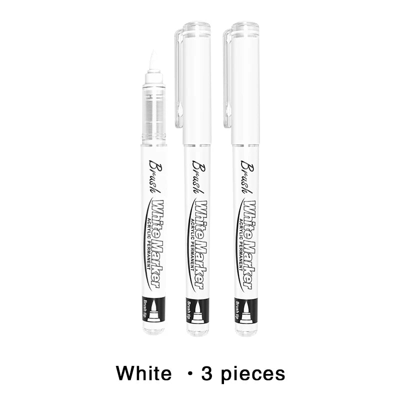Acrylic Paint Markers - Permanent Black/White Acrylic Paint Pens for Fabric, Rocks, Paper, Wood, Canvas, Glass, DIY Qme 3 white pen