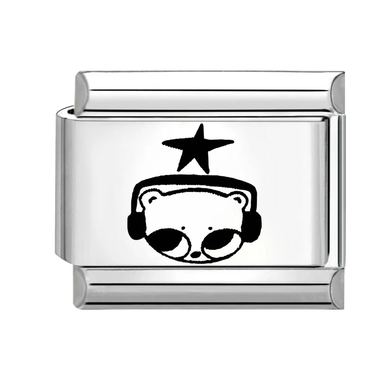 Trendy New Fashion Stars Headphones Cats Heart NO.8 Ball Charm Italian Links Fit 9mm Stainless Steel Bracelet DIY Making Jewelry Qme Style 23