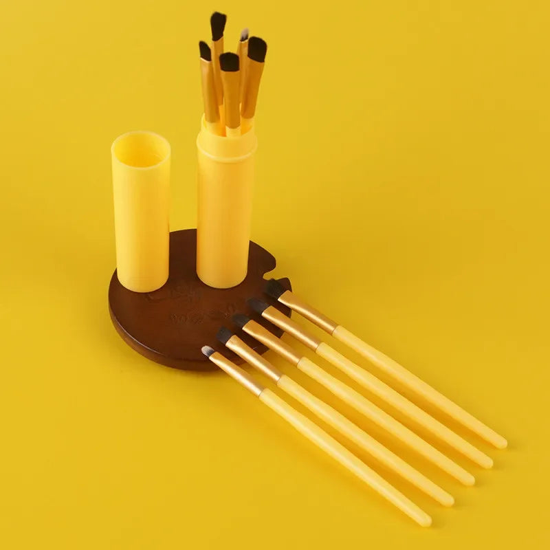 5pcs/set Makeup Brushes In Barrels Portable Set Eye Shadow Brushes Eyebrow Brush Lip Brush Nose Shadow Brush Face Makeup Brushes Qme Yellow