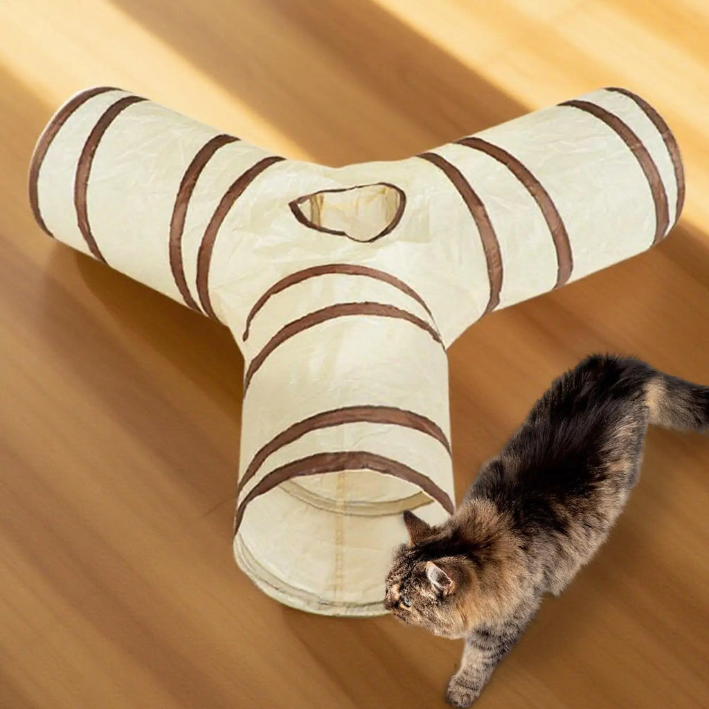Kitten Tunnel Hidden Toy 3 Way CollapsibleTunnels for Indoor Cat Kitty Bored Peek Hole Toy Ball Cat Qme