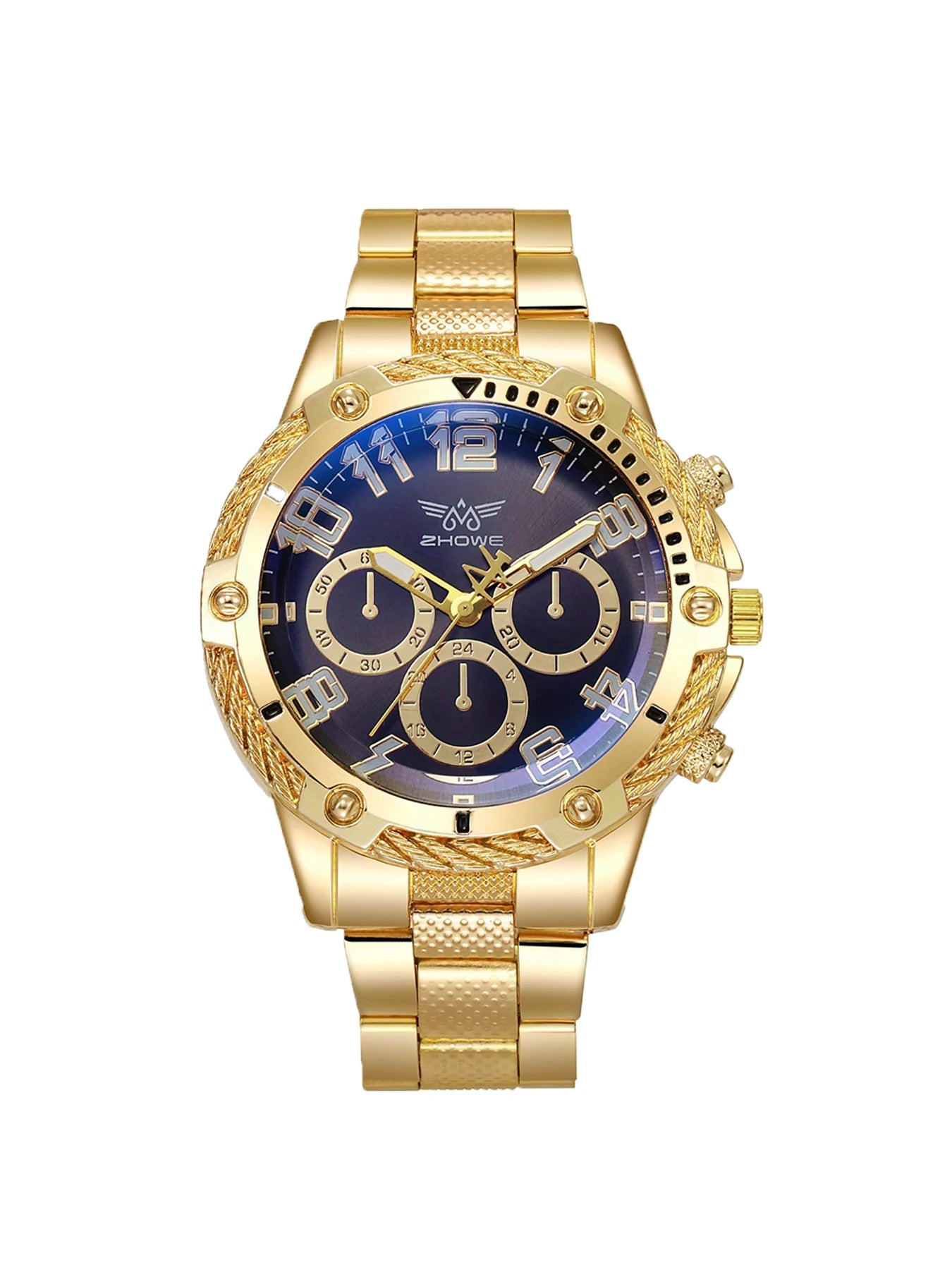 4pcs Men's new fashionable luxury business round fake three eye large dial quartz watch Qme