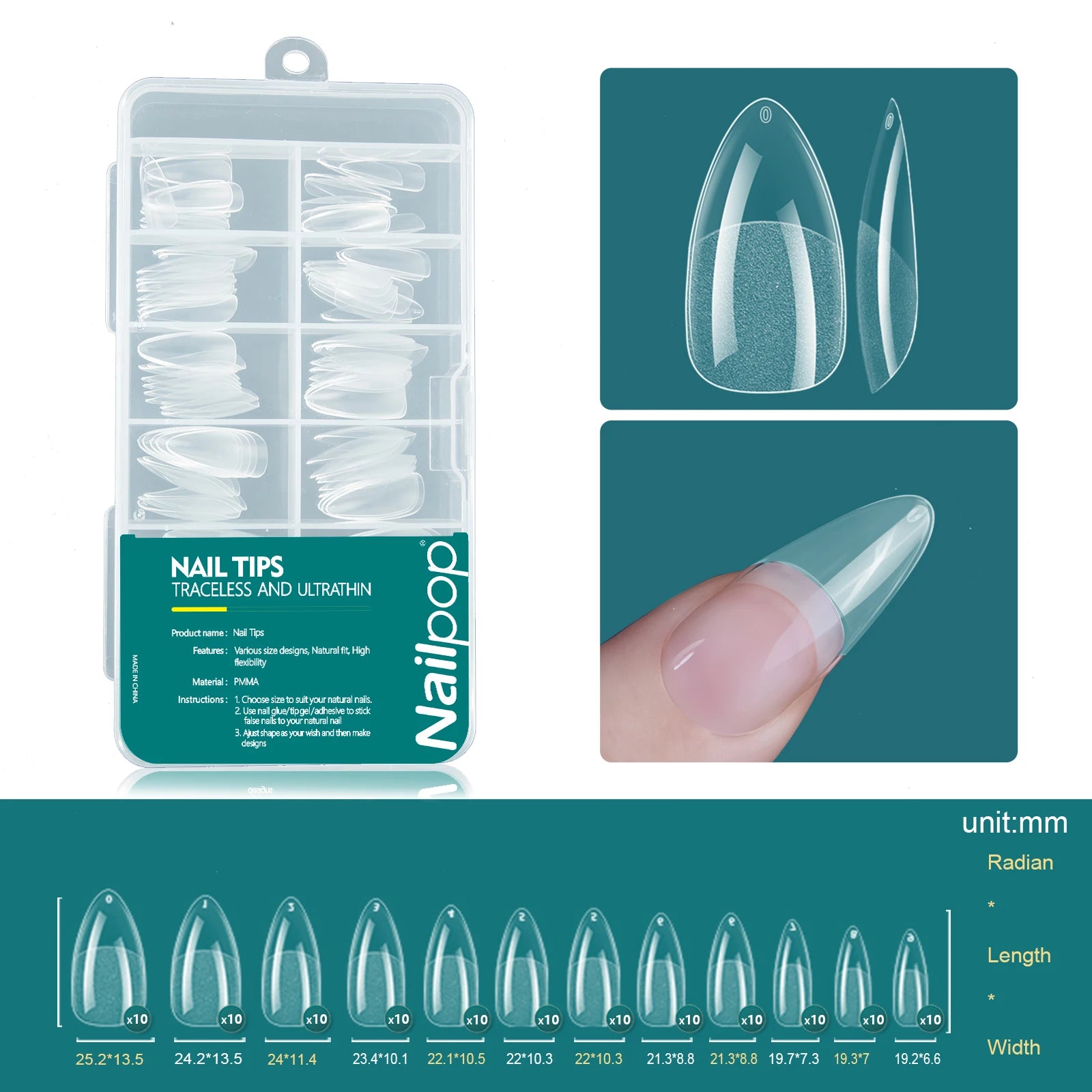 Nailpop Soft Gel Tips Nails Acrylic Material Half Almond Artificial Qme Almond 001-120pcs