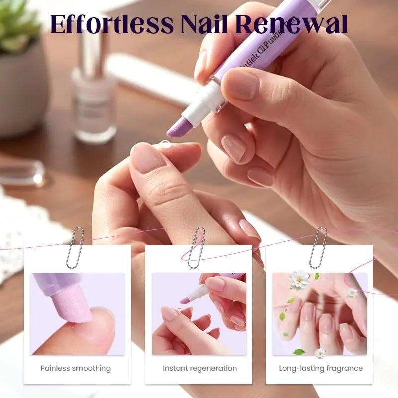 2-in-1 Cuticle Oil Pusher Pen Ceramic Cuticle Pusher & Oil Pen Nail Care Tool for Dry Damaged Nails Moisturize Brighten Qme