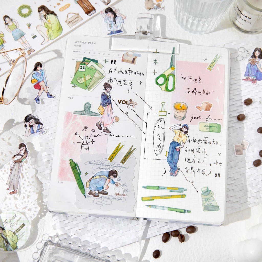 1 Roll Daily Fashion Characters Theme Sparkling Synthetic Paper Washi Tape for Journal Scrapbooking DIY Decoration Qme